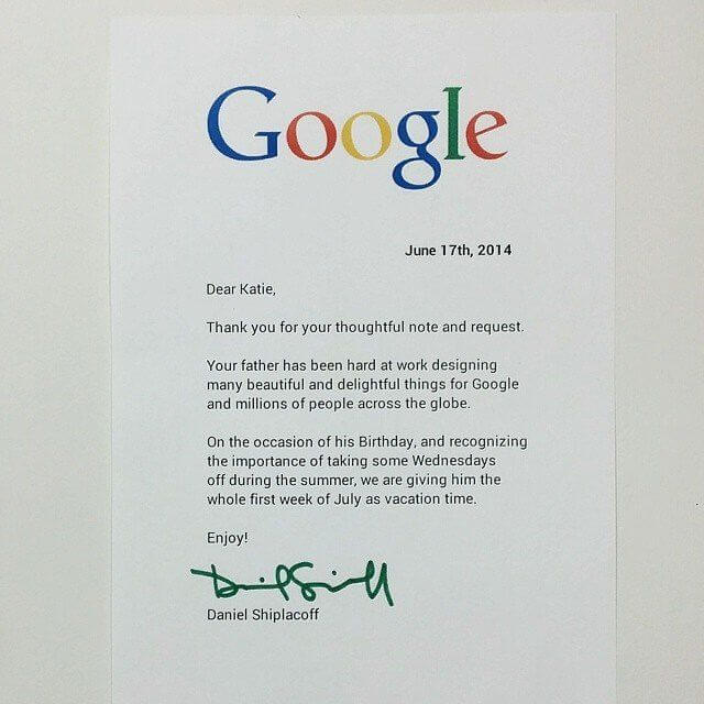 lá thư của Google phản hồi lại cho Katie